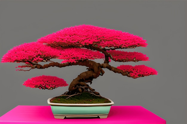 Colorful red Bonsai Tree Illustration On A Studio Background Generative AI