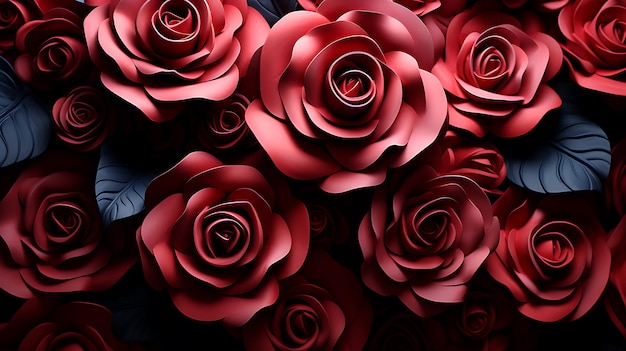 Colorful red rose seamless flower for wall tiles design 3d illustration and 3d rendering