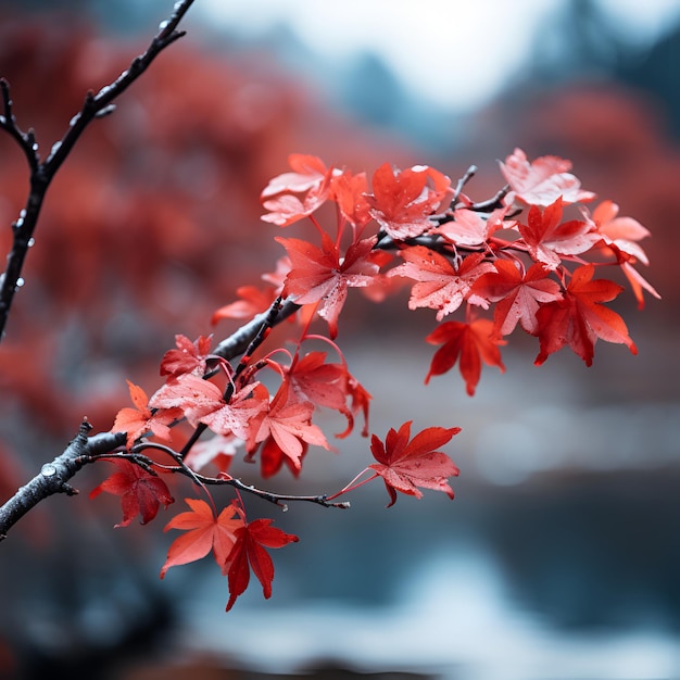 Foto foglie rosse colorate del virginia creeper in tema autunnale ia generativa