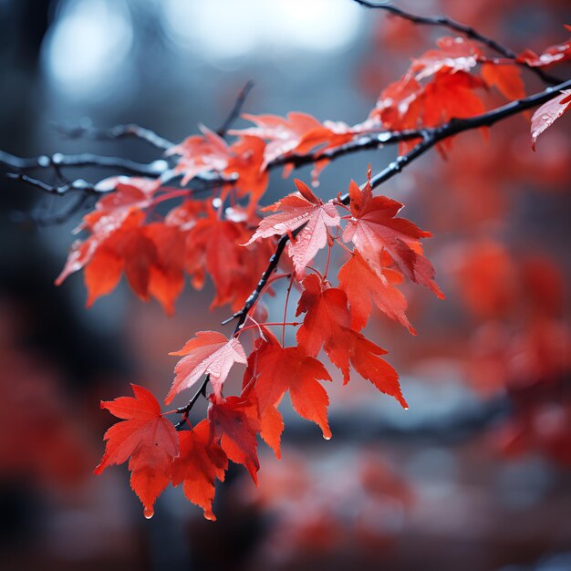 Colorful red Virginia Creeper leaves in Autumn theme Generative AI