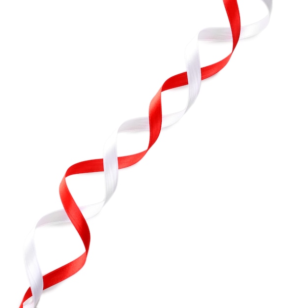 Colorful red and white ribbons isolated on white surface