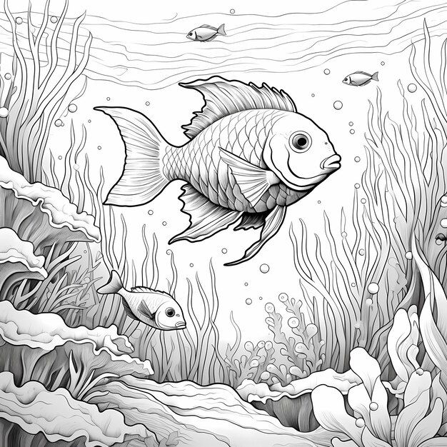 Colorful Reef Fun and Easy Fish Undersea Scene Coloring Page