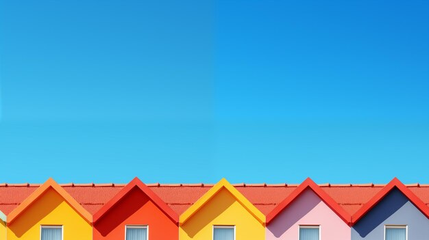 Photo colorful residential facades under blue sky ideal for real estate architecture and vibrancy concepts