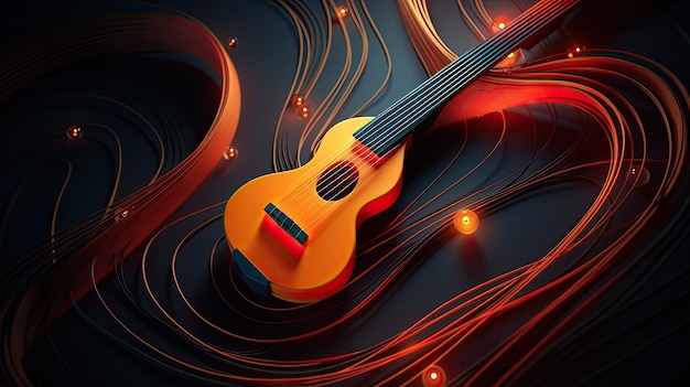 음악 악기의 다채로운 레트로 추상화 현대적이고 추상적인 다채로운 음악 배경과 유동적인 구조 바이올린과 기타 생성 ai