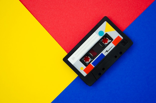 Photo colorful retro cassette tape with copy-space