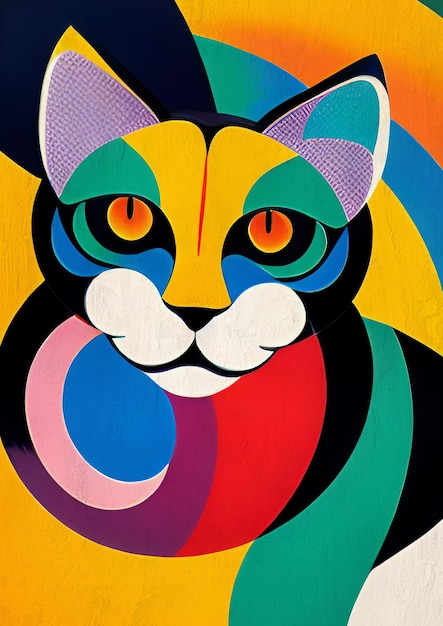 Colorful Retro Geometric Modern Cat Portrait