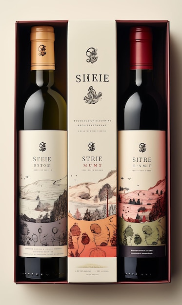 Photo colorful retro inspired wine label packaging with a vintage and faded creative concept ideas design