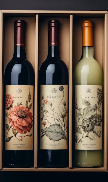 Photo colorful retro inspired wine label packaging with a vintage and faded creative concept ideas design