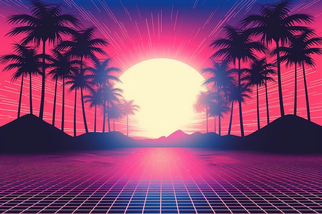 Colorful retro landscape in vaporwave style