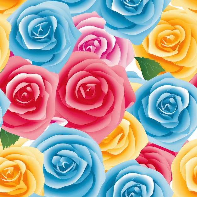 colorful retro rose pattern on solid white background
