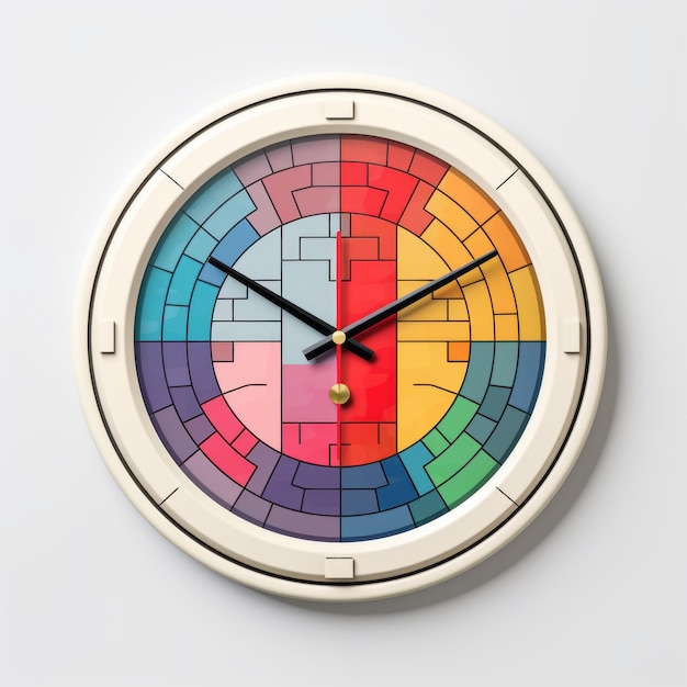 Colorful Retrofuturistic Clock With Japanese Artistic Techniques