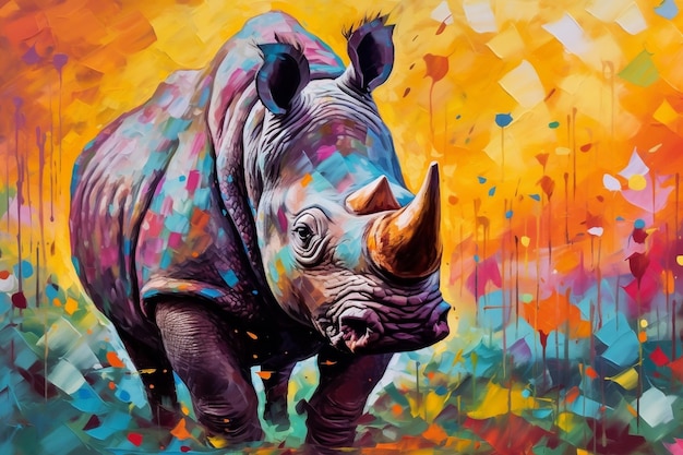 Colorful Rhino Painting Vibrant Wildlife and Artistic Expression Generative AI