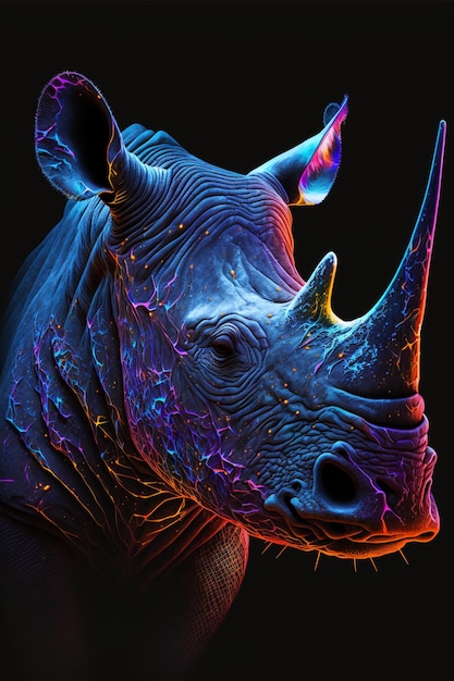 Photo a colorful rhino with a black background.