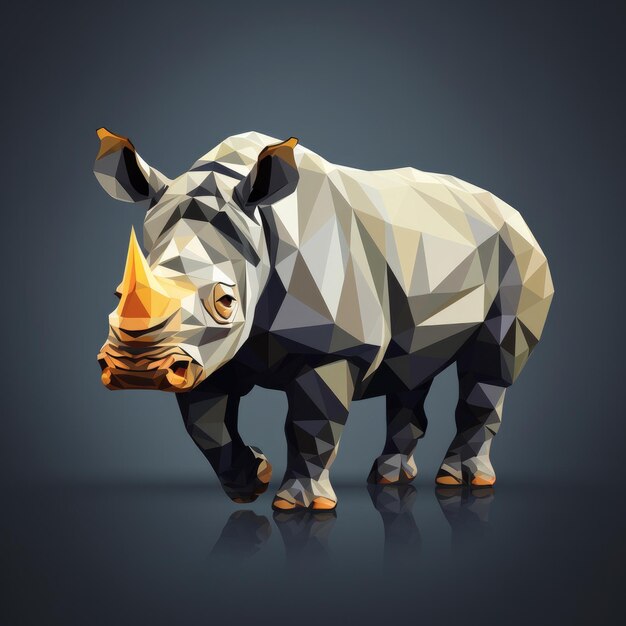 Colorful rhinoceros is depicted in a low poly style grey background Generative Ai