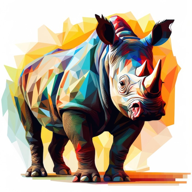 Красочный носорог изображен в низком поли стиле серого фона Generative ai