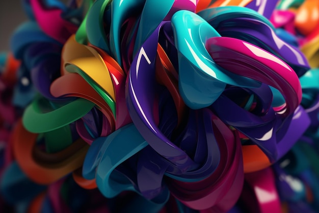 A colorful ribbon is in a ball of colors.