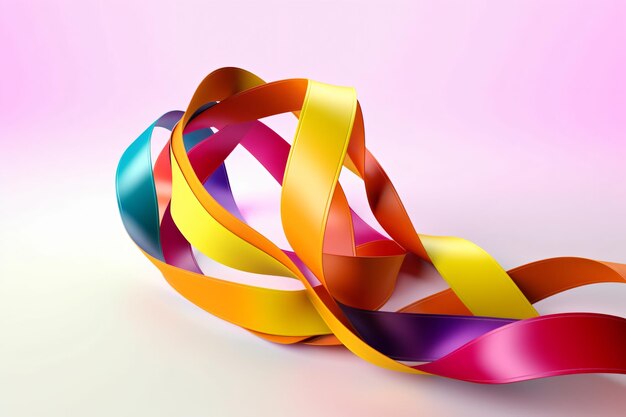 Photo a colorful ribbon is in a spiral on a pink background.