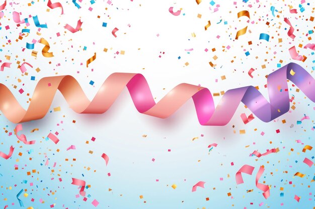 Photo colorful ribbon with confetti white background