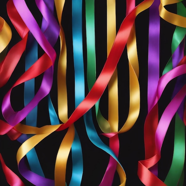 Photo colorful ribbons on a black background