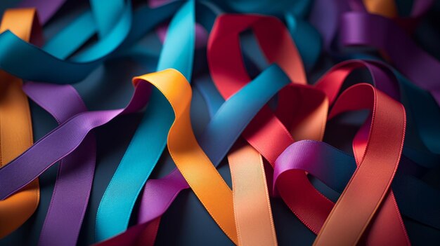 Colorful ribbons representing different mental health conditions and advocacy