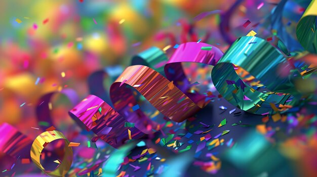 Colorful ribbons swirling in vibrant hues festive element to the birthdaythemed background