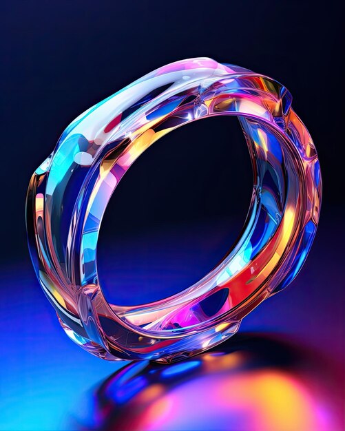 A colorful ring on a blue surface