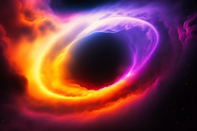 A colorful ring with orange and purple colors is in the center of the image.