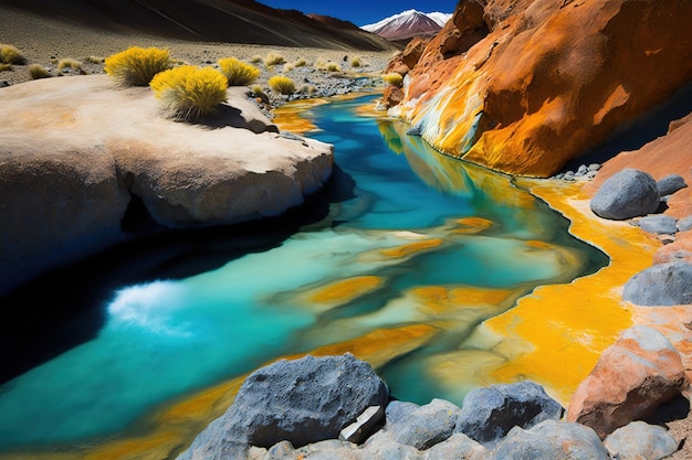 Colorful river water in the wilderness of bolivia's parque nacional sajama