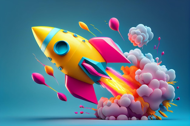 A colorful rocket with the word rocket on it