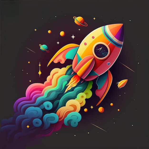 A colorful rocket with the word space on it