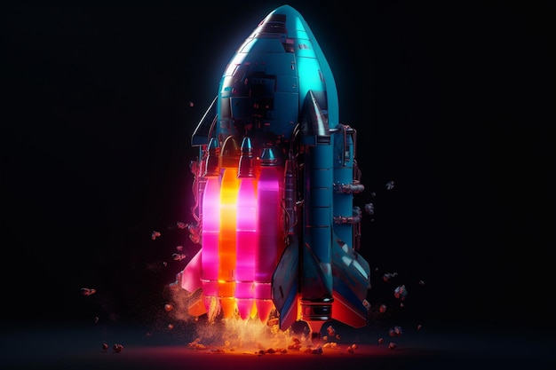 A colorful rocket with the word space on it