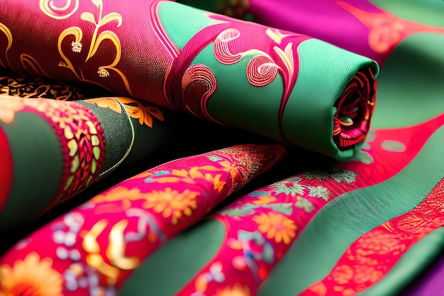 A colorful roll of fabric with a floral pattern on it.