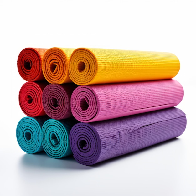 Colorful RolledUp Yoga Mats Embrace Relaxation in Your Workout