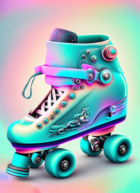 A colorful roller skate with a dragon design on the bottom.