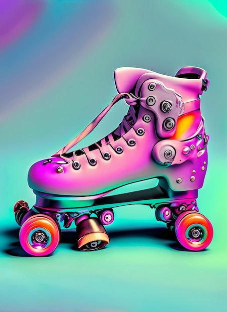 A colorful roller skate with the word roller on it