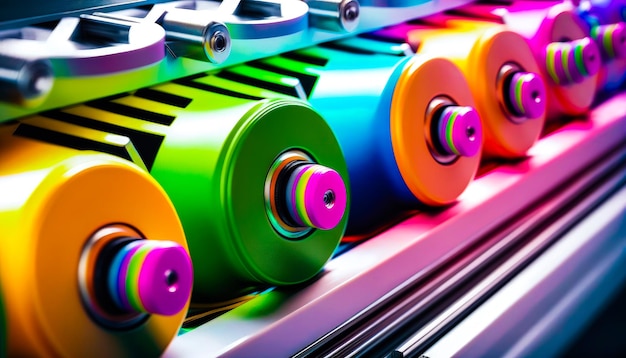 Photo colorful rolls of paper on printer generative ai