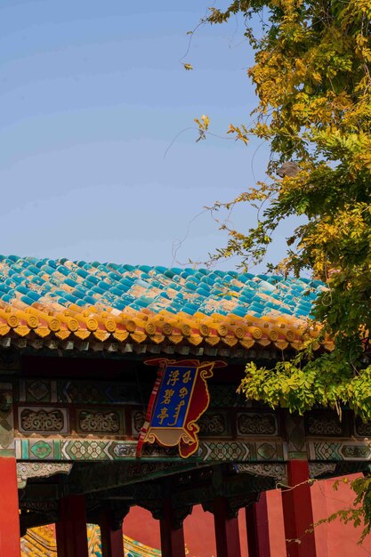 A colorful roof with a blue sign that says'the word'on it '