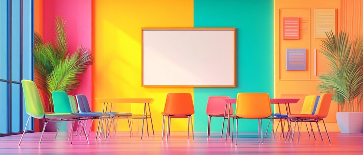 Photo colorful room interior design with bright walls and chairs