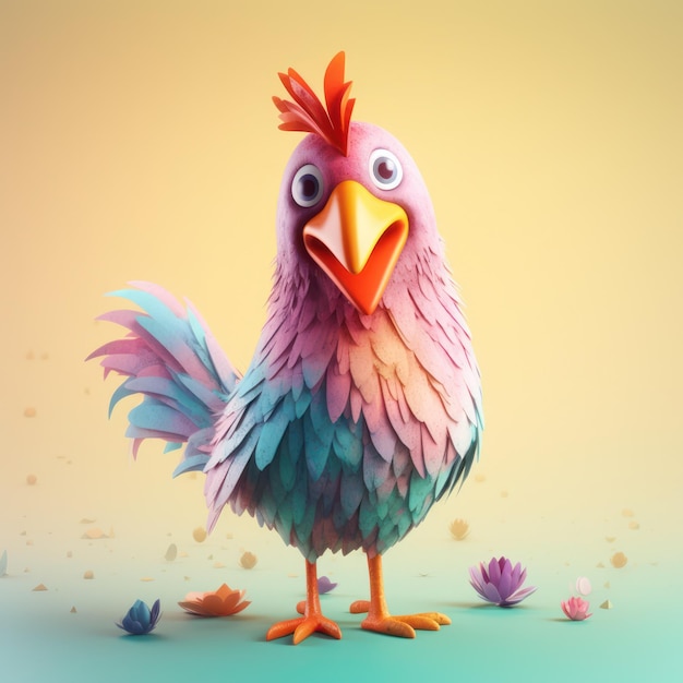 A colorful rooster caricature