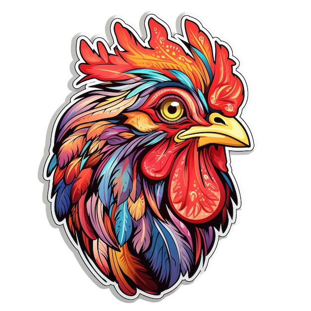 Photo a colorful rooster head sticker