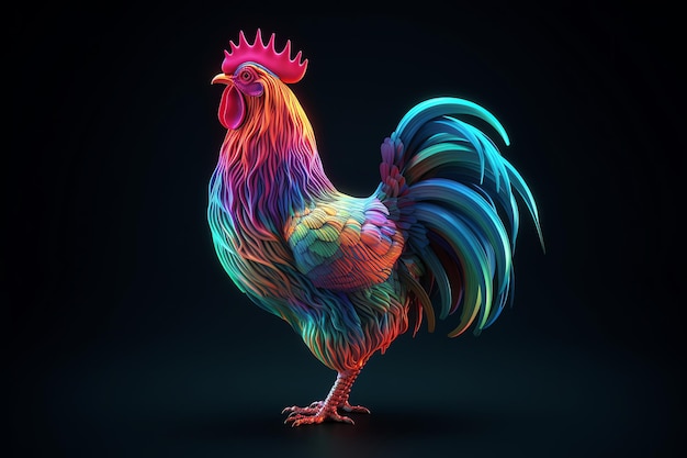 Colorful rooster illustration generative ai