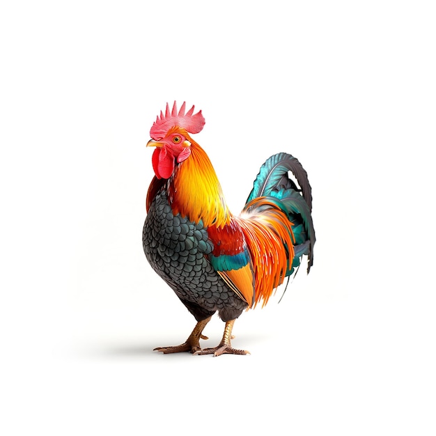 Colorful Rooster Standing on Top of White Floor Generative AI