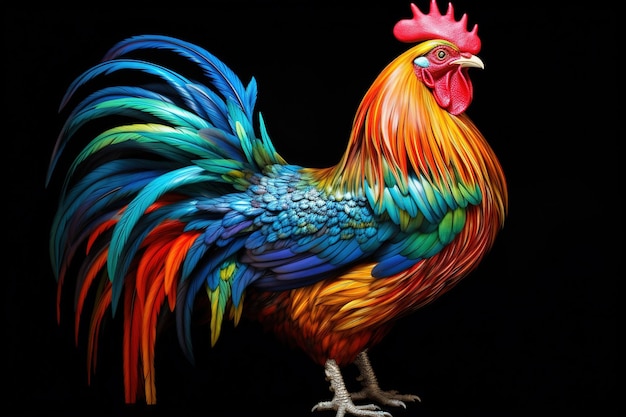 Photo a colorful rooster with vibrant plumage strutting confidently