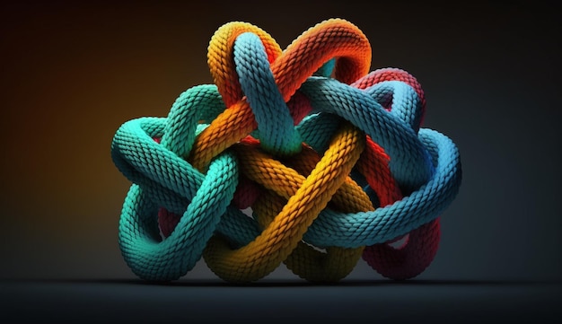 Foto collegamento in corda colorata con concetti forti per il lavoro di squadra e la partnership ia generativa