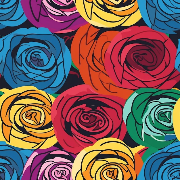 Colorful roses on a black background.