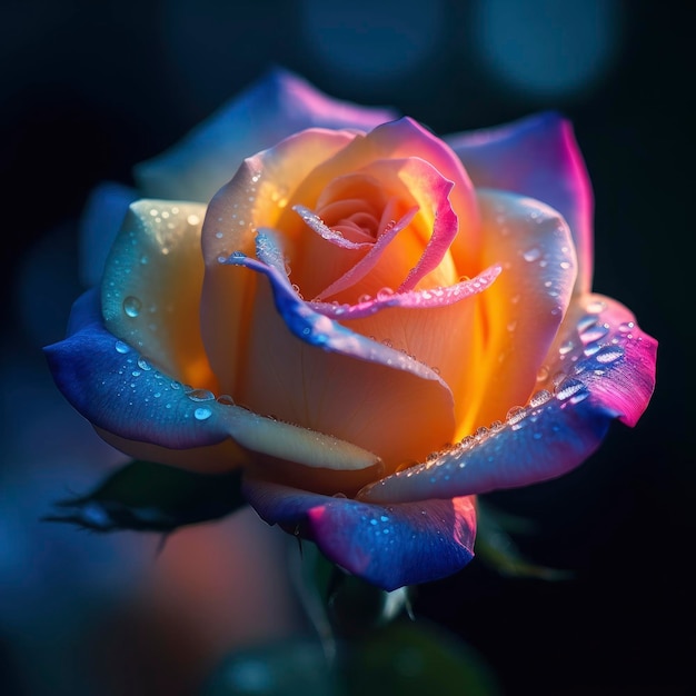 Colorful roses blooming with dew