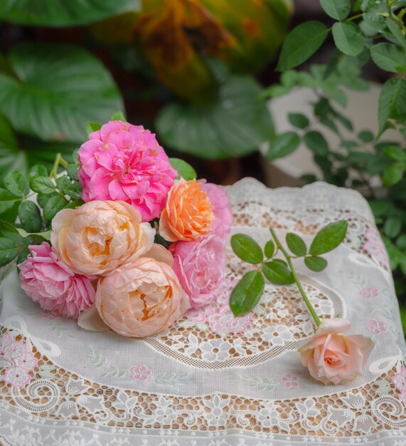 Colorful roses cut from the garden