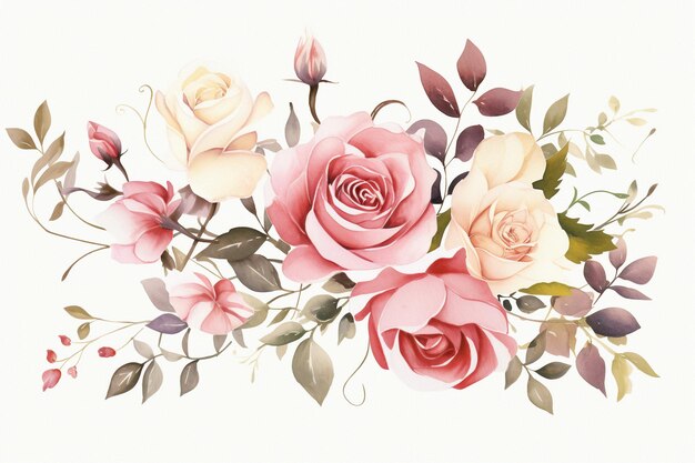 Colorful roses lush foliage a joyful watercolor blend