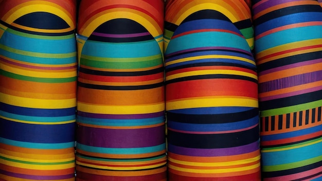 Photo colorful round rug with concentric circles on a wooden floor