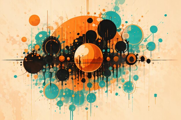 Colorful round shape stack abstract splash ink effect wallpaper background illustration